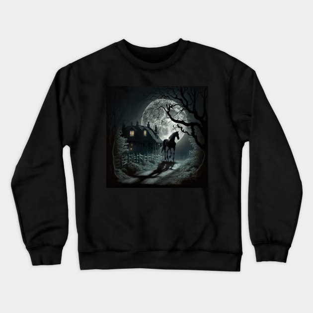 The shadow of the horses stretch, long and lean As the moonlight makes everything serene It bathes the earth in its silver glow And the night's secrets it doth show Crewneck Sweatshirt by UmagineArts